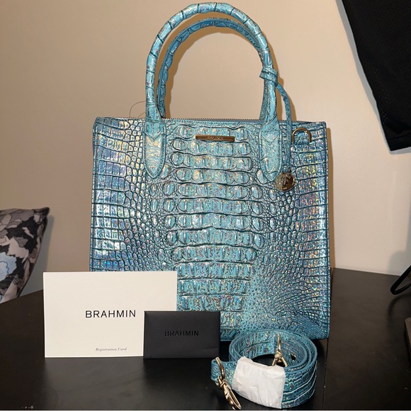Brahmin Caroline Arctic Blue Melbourne Genuine Leather Large Satchel Purse New - Picture 12 of 16